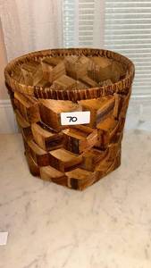 lot 69 image: Woven Basket Container with Wooden Slats