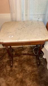 lot 71 image: Marble Top Table with Turned Legs and Wood Base