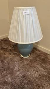 lot 86 image: Table Lamp with Pleated Cream Shade and Blue Base
