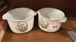 lot 99 image: Two Ceramic Cookware Pots with Floral Botanical Design and Handles
