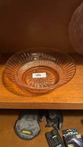lot 106 image: Pink Glass Bowl with Radial and Textured Pattern