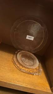 lot 107 image: 2 Clear Glass Serving Dishes with Lids