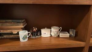 lot 108 image: Ceramic Covered Dish with Floral Pitcher and Grandpa Mug Lot