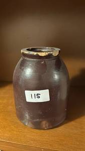 lot 115 image: Dark Brown Glazed Pottery Jar with Open Mouth