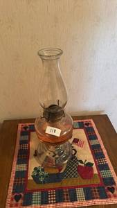 lot 118 image: Glass Oil Lamp with Beaded Rim and Amber Reservoir
