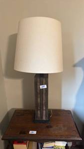 lot 129 image: Table Lamp with Cream Fabric Shade and Wood Base
