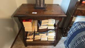 lot 130 image: Wood Bookcase Cabinet with Books Lot