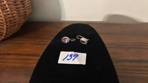 lot 139 image: Pair of Purple Stone Oval Drop Earrings with Wire Hooks market 925