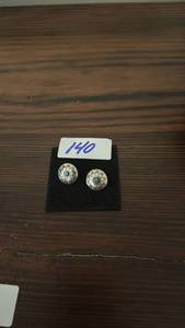 lot 140 image: Pair of Flower Design Earrings with Turquoise Center Stones