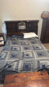 lot 150 image: Bed Frame with Bookcase Headboard Storage Cabinet Queen Size