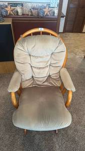 lot 165 image: Wood Glider Chair with Cushions and Ottoman