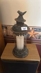 lot 167 image: Decorative Metal Bird Lantern with White Candle