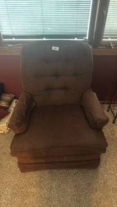 lot 168 image: Brown Upholstered Armchair with Rolled Arms and Tufted Back