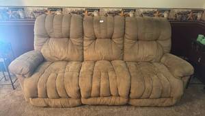 lot 169 image: Tan Upholstered Sofa with Padded Back and Arms