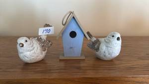 lot 170 image: Bird-Themed Decorative Accents Set of 3 Birdhouse and Figurines