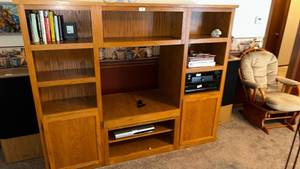lot 198 image: Wood Entertainment Center with Shelving and Storage, no contents included