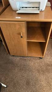 lot 201 image: Wood Printer Stand Cabinet with Shelves and Door Storage