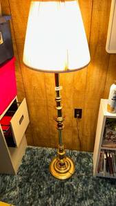 lot 207 image: Floor Lamp with White Shade and Brass Base