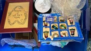 lot 219 image: Vintage Shiny Brite Christmas Decoration Lot Ornaments Icicles Hallmark Assortment and more