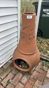 lot 240 image: Terracotta Chiminea with Floral Relief Design