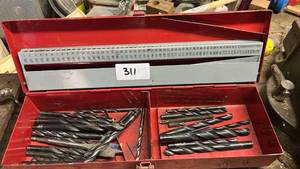 lot 311 image: Drill Bit Set with Red Metal Storage Case, 60 Pieces