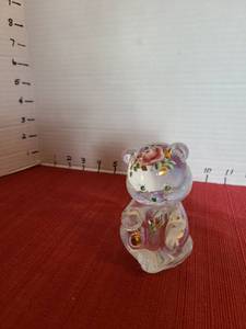 lot 911 image: Fenton Handpainted Glass Bear Figurine with Floral Design and Gold Accents 3 inches