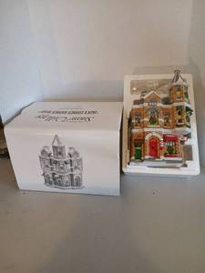 lot 1001 image: The Original Snow Village Jacks Corner Barber Shop Handpainted Ceramic 5406-2