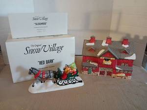 lot 1004 image: The Original Snow Village Red Barn and Sleighride Handpainted Ceramic Accessory Set