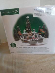 lot 1018 image: Department 56 Village Animated Rockefeller Plaza Skating Rink Set of 3 #56.52504