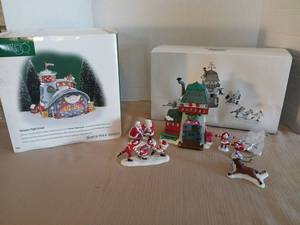 lot 1023 image: Department 56 Heritage Village Collection Reindeer Flight School North Pole Series And Peppermint  Skating Party