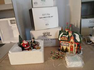 lot 1033 image: Department 56 Snow Village Santas Light Shop North Pole Series Handpainted Ceramic and carnival lights