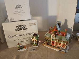 lot 1038 image: Heritage Village Collection North Pole Series North Pole Express Depot Handpainted Porcelain