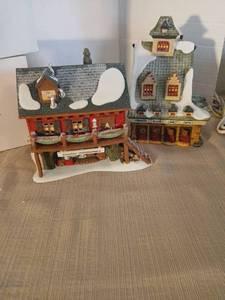 lot 1045 image: Heritage Village Collection North Pole Series Santas Woodworks and  Reindeer Barn Handpainted Porcelain