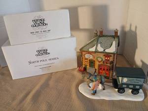 lot 1055 image: Heritage Village Collection River Street Ice House Cart and Orlys Bell Harness Supply Set