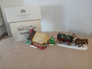 lot 1057 image: Department 56 Horse-Drawn Squash Cart and Village Greenhouse Handpainted Porcelain