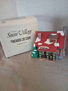 lot 1070 image: Snow Village Pinewood Log Cabin Handpainted Ceramic #5150-0