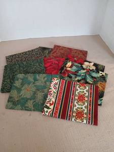 lot 1087 image: Lot of Assorted Fabric Pieces with Floral and Striped Patterns