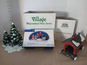 lot 1191 image: Department 56 Village Wagonwheel Pine Grove Red Covered Bridge  and on the way to ballet class