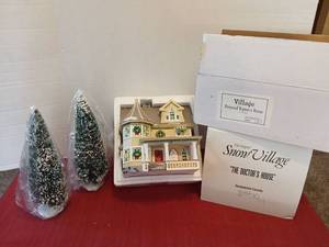 lot 1192 image: Snow Village The Doctors House Handpainted Ceramic with Frosted Topiary Trees