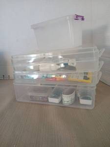 lot 1202 image: Craft Supply Storage Organizer Set with Pins, Buttons, Beads, Tools and Accessories