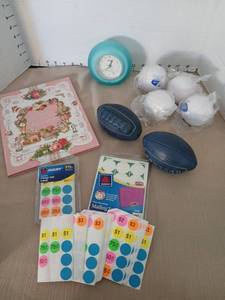 lot 1209 image: Mixed Lot Avery Price Stickers Clock Footballs date calendar Book