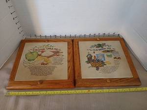 lot 1211 image: Pair of Framed Recipe Prints Country Apple Pie Wild Berry Pie Wood Frames