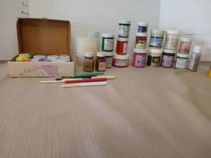 lot 1230 image: Art Glass Paints and Stains Lot with Brushes