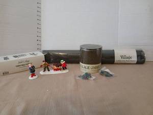 lot 1235 image: Department 56 Snow Village Cobblestone Town Square and road Christmas  PuppiesChristmas Figurine Set