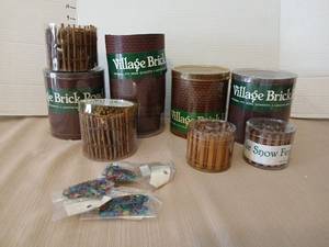 lot 1240 image: Department 56 Village Brick Road with snow fence and light embellishments