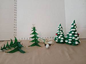 lot 1243 image: Department 5u Ceramic Christmas Tree with Light untested  2 glass trees one broken