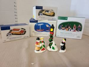 lot 1252 image: Department 56 Snow Village Lot Ford Cars and Figurines 5 Pieces