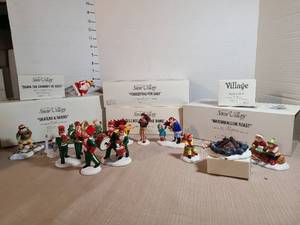 lot 1308 image: Snow Village Ceramic Accessories Lot  including Marshmallow Roast with battery operated campfire