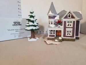lot 1322 image: Heritage Village Collection Spruce Place Porcelain House and Pine Tree Small