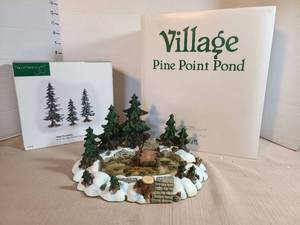 lot 1335 image: Department 56 Village Pine Point Pond Pond Scene with Pine Trees